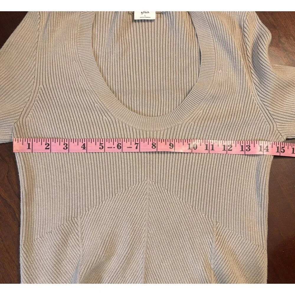 Abercrombie & Fitch Ribbed Scoop Neck Sweater Top Neutral Beige Size L